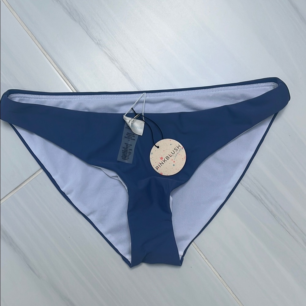 NWT PinkBlush muted blue Bathing suit bottom with white lining size large